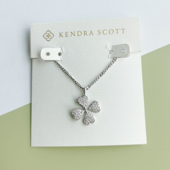 Kendra Scott Clover White Crystal Short Pendant Necklace in Silver - Picture 1 of 4
